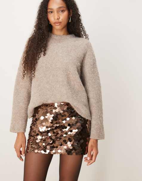 Glamorous Mini skirt in brown disc sequin