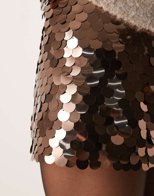 Glamorous Mini skirt in brown disc sequin, 2 of 5