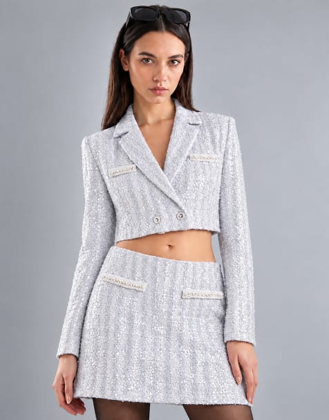 Glamorous Mini skirt in silver tweed