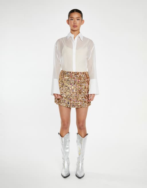 Glamorous Mini skirt in tweed gold sequin, 2 of 4