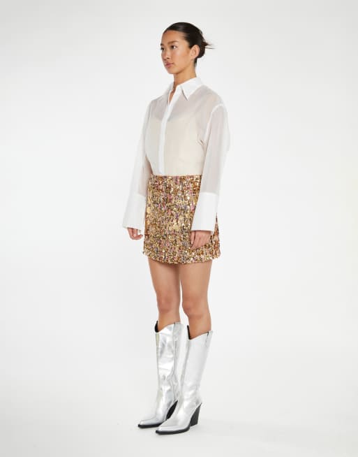 Glamorous Mini skirt in tweed gold sequin, 3 of 4