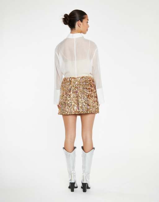 Glamorous Mini skirt in tweed gold sequin, 4 of 4