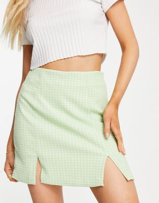 Glamorous mini skirt with slits in mint check