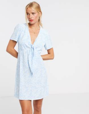 light blue tie front dress