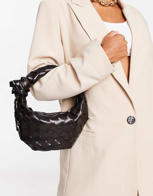 Glamorous mini woven grab bag in black