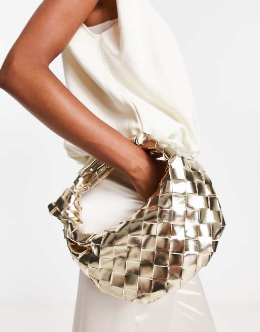 Glamorous mini woven grab bag in gold