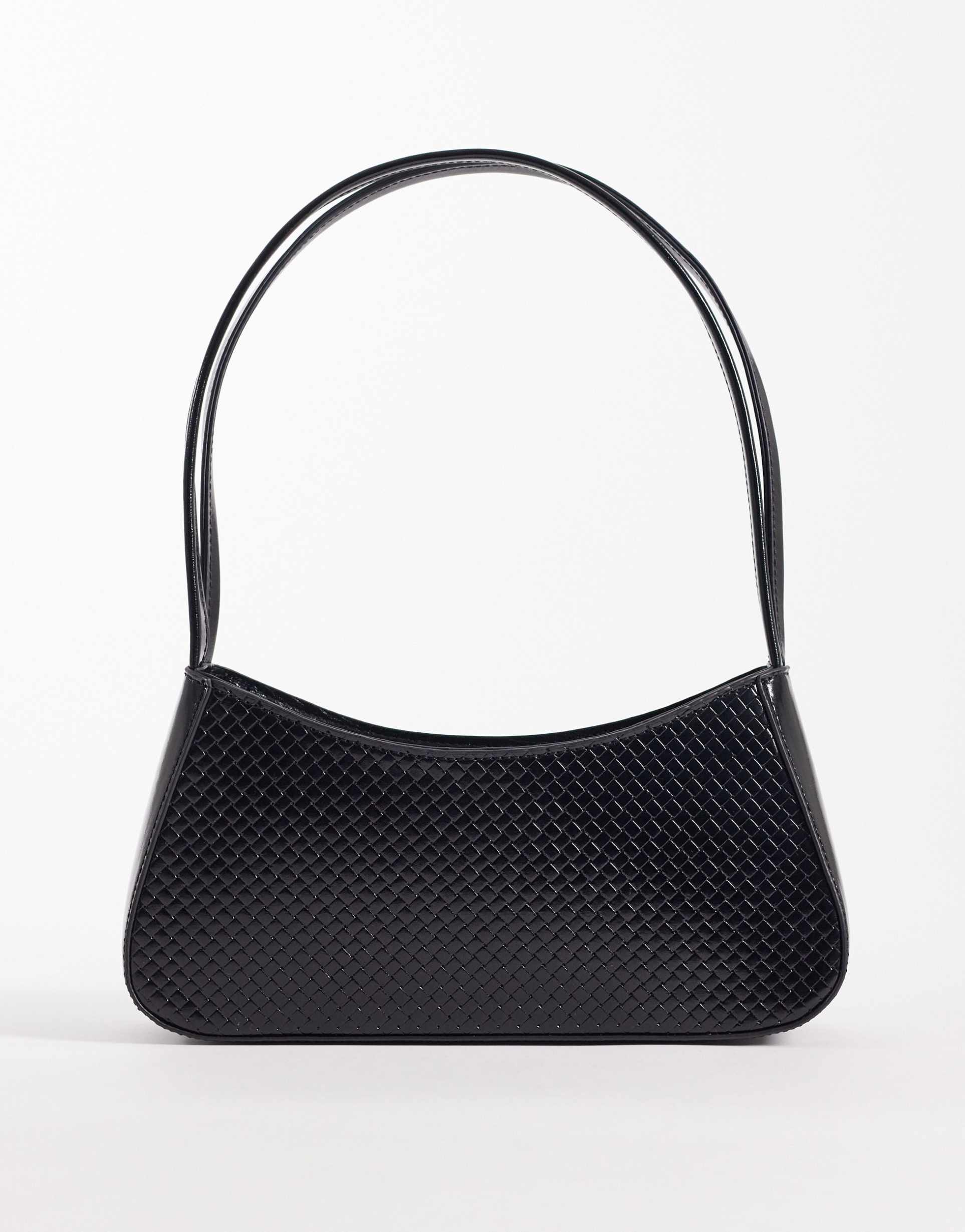 glamorous mini woven shoulder bag in black