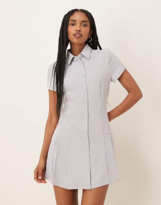 Glamorous – Minikleid in Schulgrau mit Kragen und Knopfleiste, 3 von 4