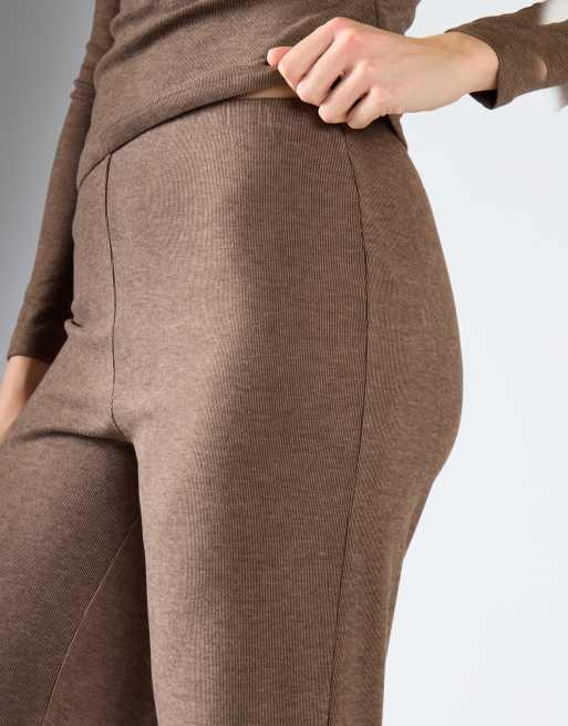 Glamorous Minimal high waist knit trousers in brown rib, 4 of 4