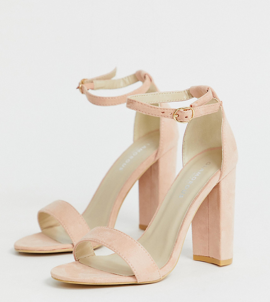 Glamorous - Minimalistische lichtroze sandalen met hak en brede pasvorm-Beige