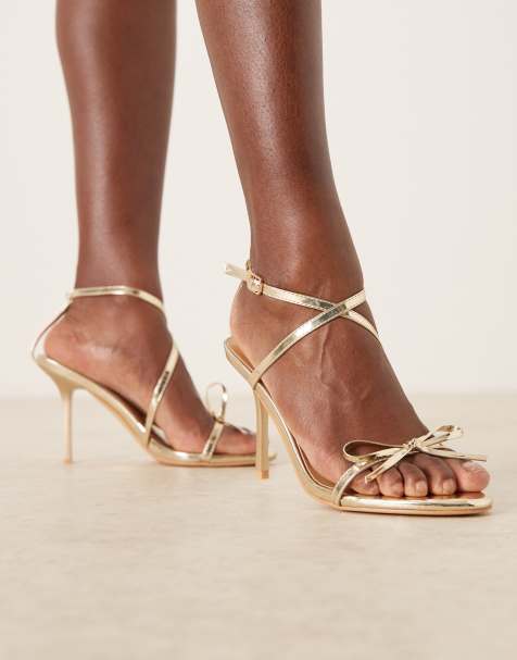 Glamorous - Minimalistische sandalen met hak en strik in goud - view 1