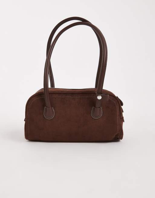 Glamorous - Minimalistische schoudertas van imitatiesuède in bruin, 4 van 4