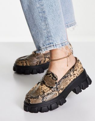 Chaussures Glamorous - Mocassins chunky à imprimé serpent - Naturel