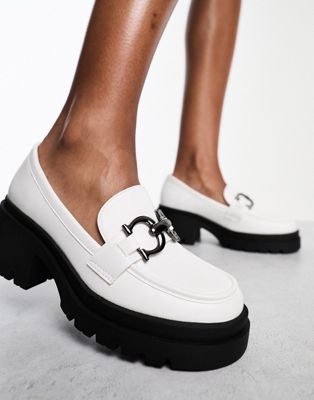 Glamorous chunky mid heeled loafers with buckle in off white - ASOS Price Checker