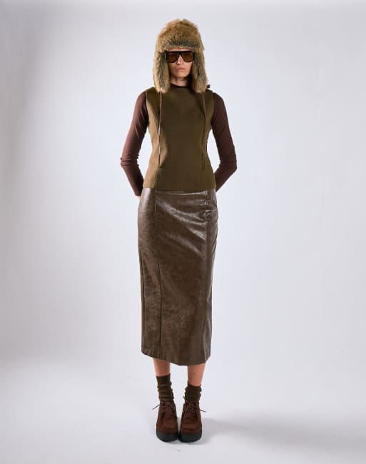 Glamorous Mock neck sleeveless top in deep khaki, 3 of 4