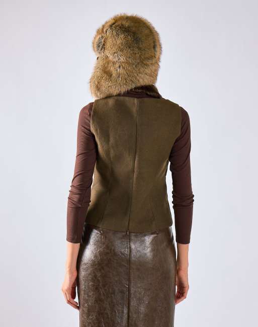 Glamorous Mock neck sleeveless top in deep khaki, 4 of 4