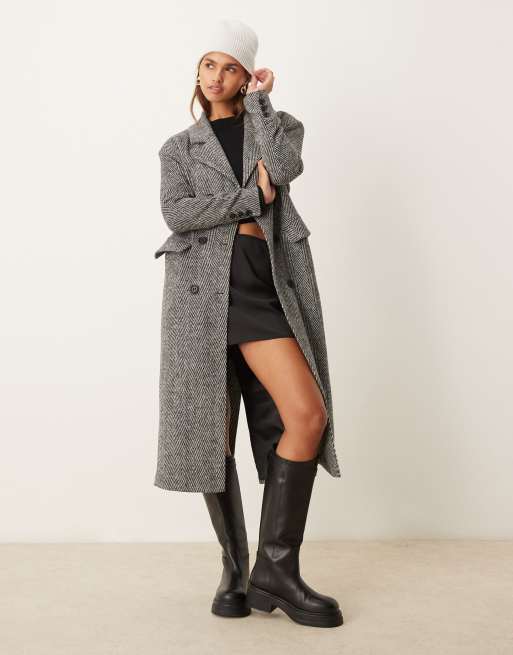 Glamorous - Monokrom oversized skræddersyet frakke med chevron-mønster