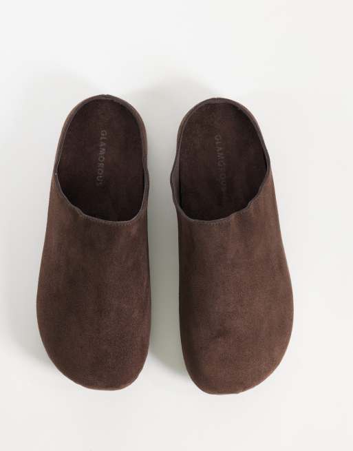 Glamorous - Mørke chokoladebrune clogs i ruskind i mule-stil, 2 af 4