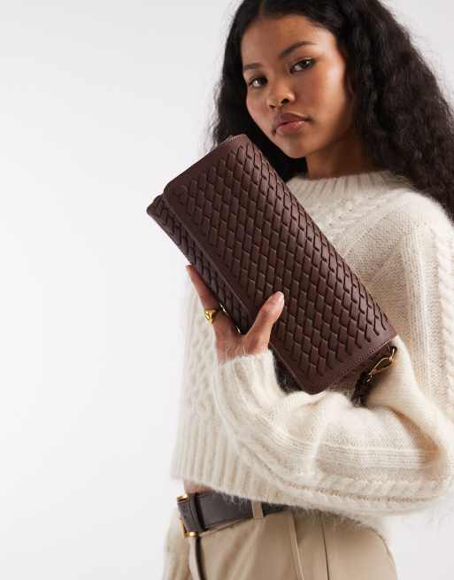 Glamorous - Mørkebrun clutch-taske med flettet design, 2 af 4