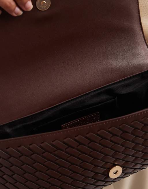 Glamorous - Mørkebrun clutch-taske med flettet design, 3 af 4