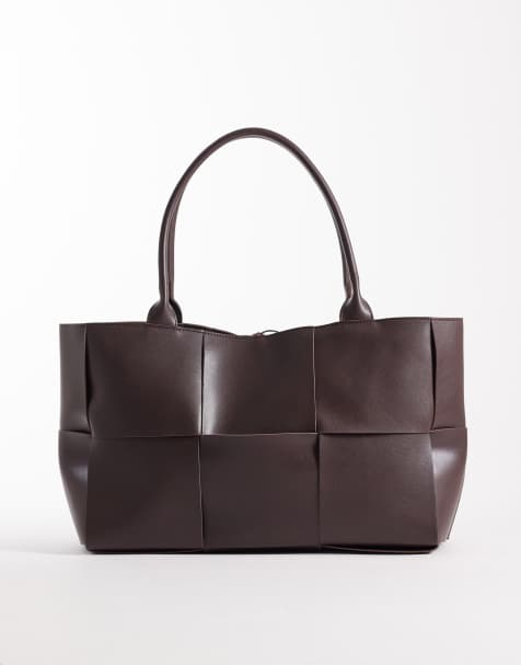 Glamorous - Mørkebrun og oversized totebag i flet - view 1