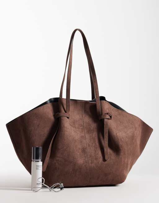 Glamorous - Mørkebrun struktureret tote-taske i imiteret ruskind, 2 af 4