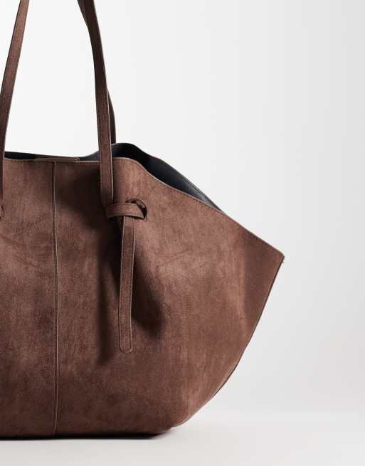 Glamorous - Mørkebrun struktureret tote-taske i imiteret ruskind, 4 af 4