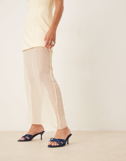 Glamorous - Muil-sandalen met hak in marineblauw satijn, 3 van 4