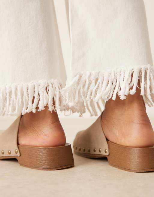 Glamorous mule clogs with studs in taupe