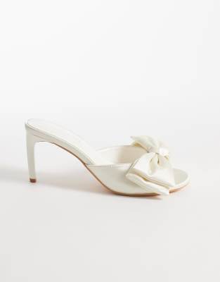  mule sandals with bow in ivory satin