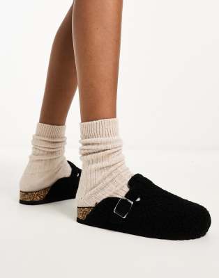 Glamorous - Mules en teddy - Noir