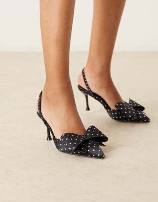Glamorous - Mules in Schwarz mit Polka Dots in Weiß und Kitten-Absatz