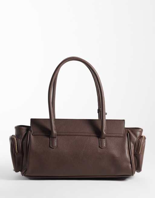 Glamorous multi pocket shoulder bag with padlock in brown, 4 of 4