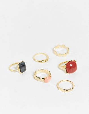 Glamorous multipack stone rings in gold