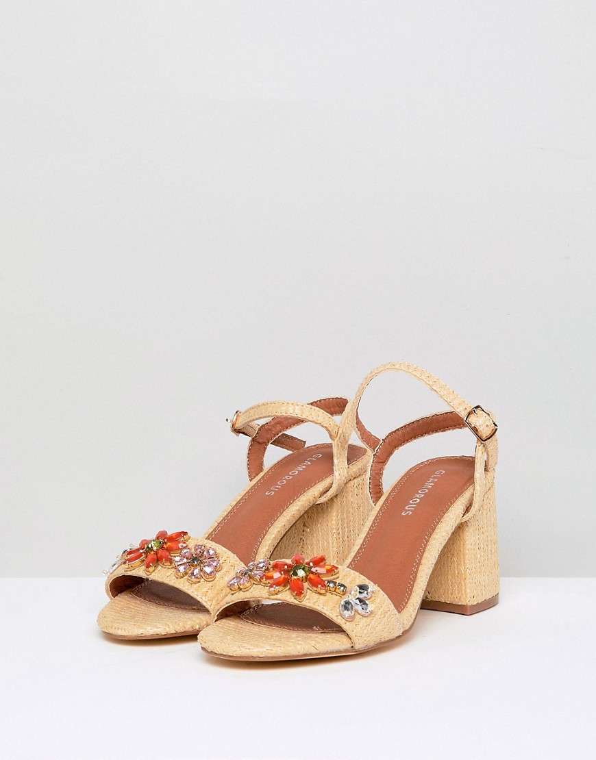 Glamorous – Natural – Sandaler med halvhög klack och smyckesstenar-Beige