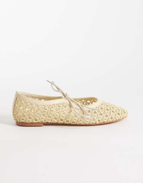 Glamorous – Naturfärgade, vävda ballerinaskor - view 1