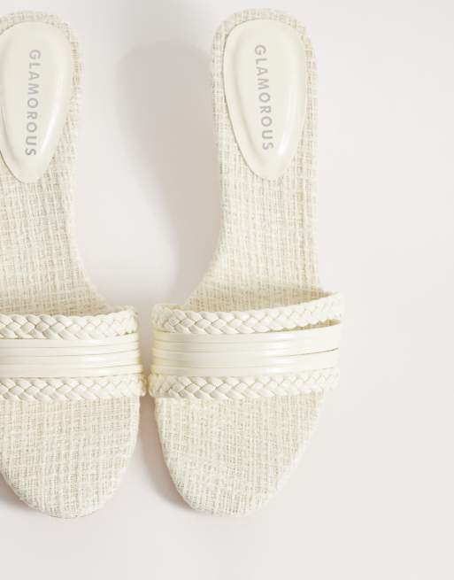 Glamorous – Naturvita, vävda sandaler med taxklackar, 2 av 4