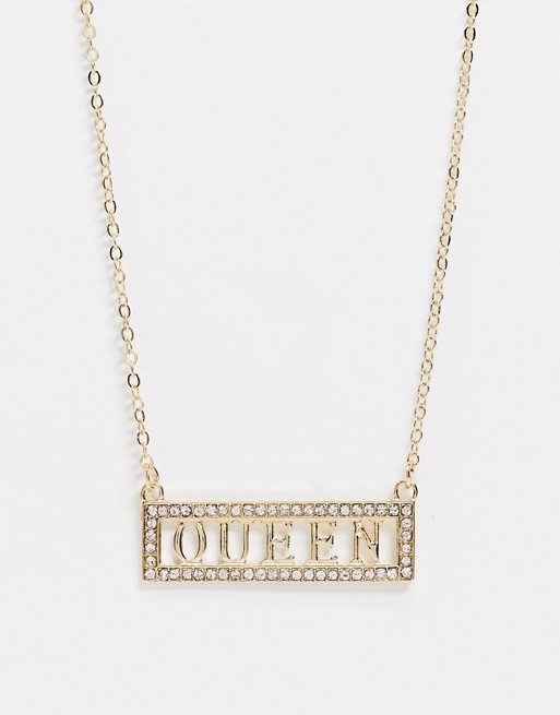 Glamorous necklace with crystal slogan in gold