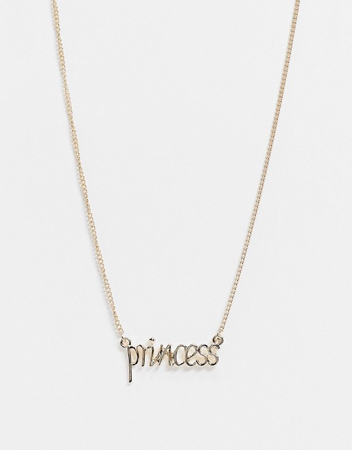 Glamorous necklace with 'Princess' slogan in gold