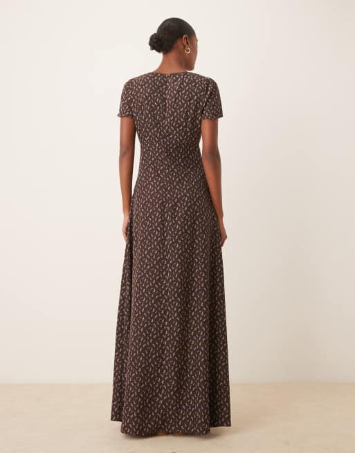 Glamorous - Nette maxi jurk met V-hals in bruin met lilakleurige bloemenprint, 4 van 4