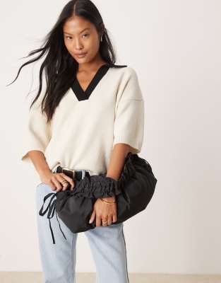 Glamorous Glamorous nylon rouched crossbody bag in black