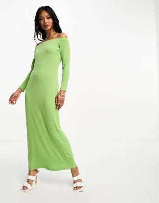 Glamorous off shoulder jersey midi dress in green