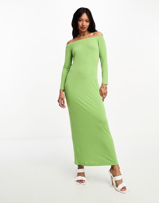 Glamorous off shoulder jersey midi dress in green ASOS