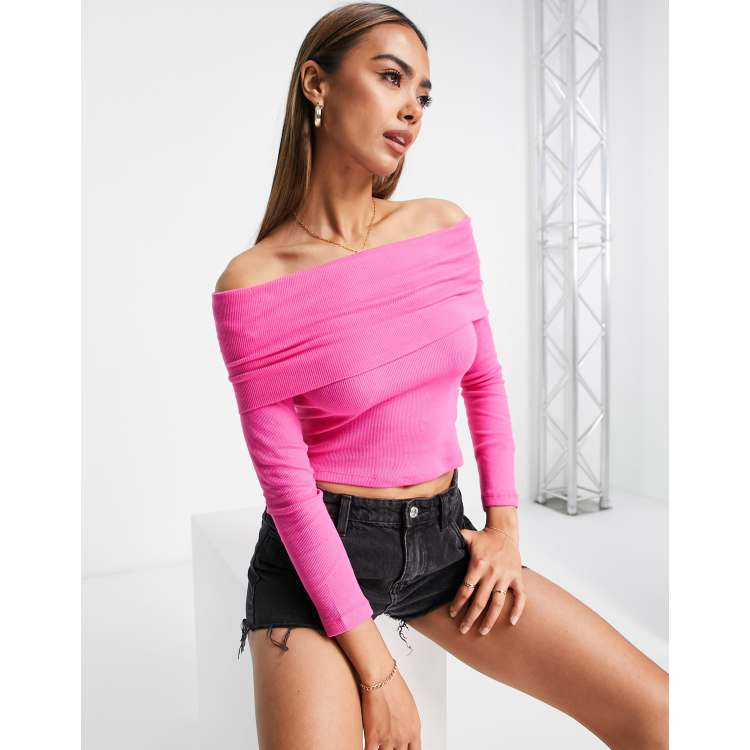 Pink off the shop shoulder long sleeve top