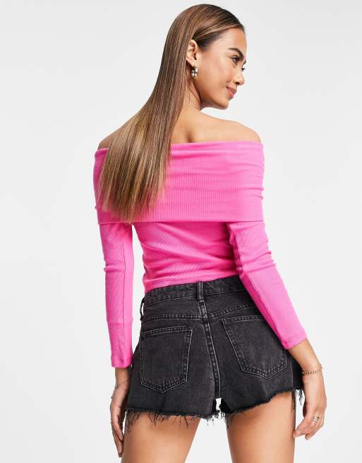 Pink off best sale the shoulder shirt