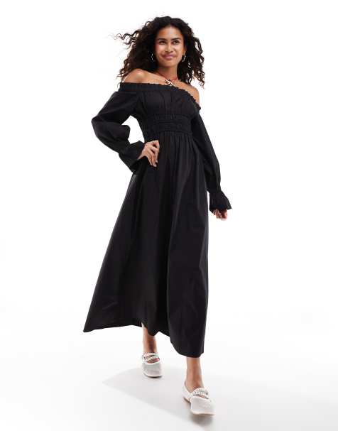 Glamorous - Offshoulder-maxikjole med rynket talje i sort - view 1