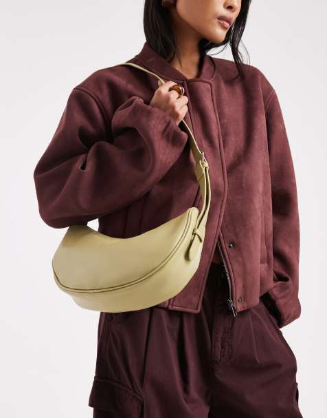 Glamorous – Olivgrön, stilren och halvmåneformad axelväska - view 1