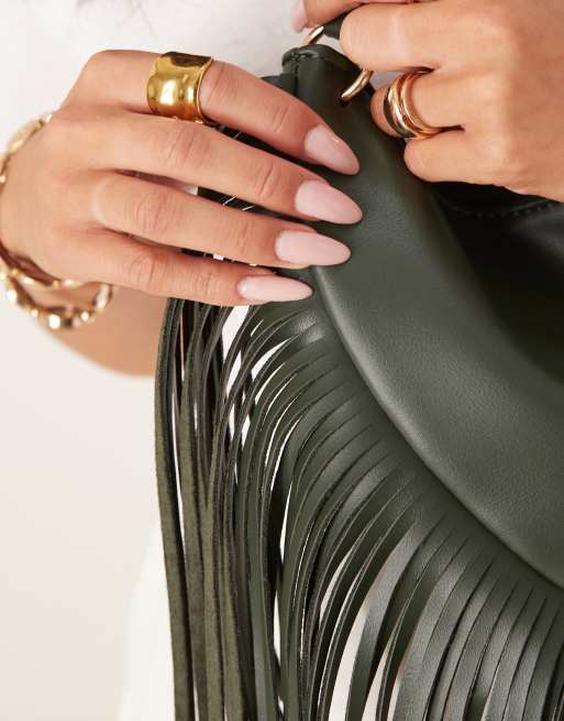 Glamorous – Oliwkowa luźna torba na ramię z frędzlami, 2 z 4