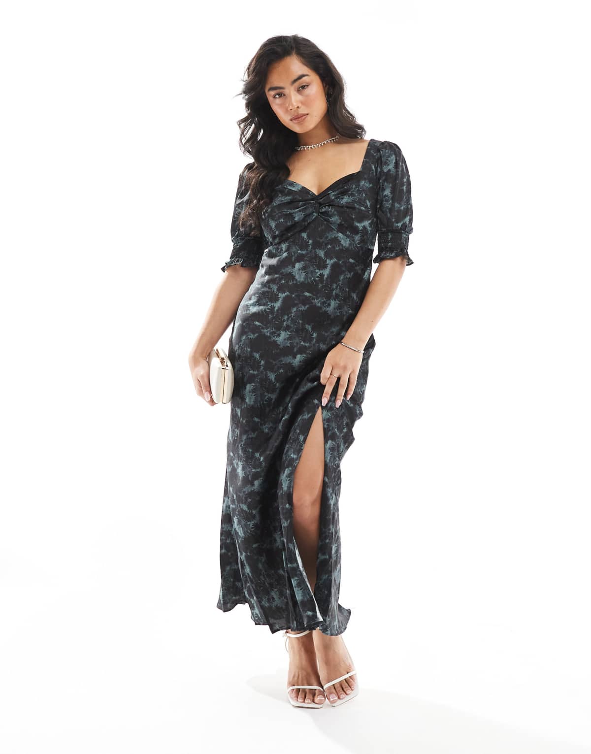 Glamorous Open back maxi tea dress in charcoal digital floral