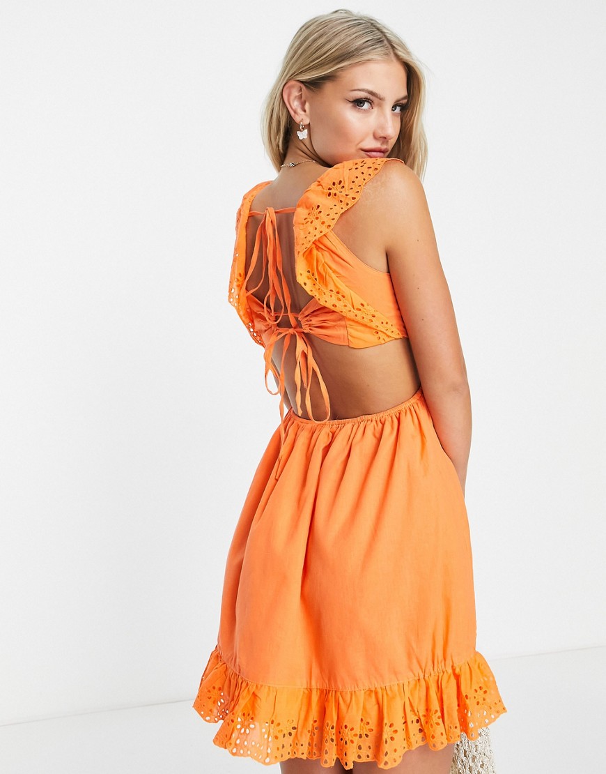 Glamorous open back ruffle mini dress in tangerine-Orange